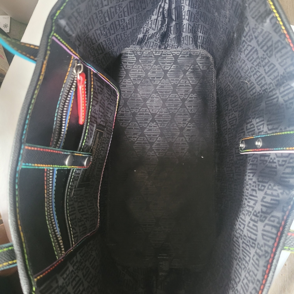 Kurt Geiger Black Colorful Stitch Richmond Tote - Picture 2 of 5